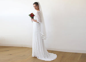 Floral Lace Ivory Sheer Maxi Dress With Train 1165
