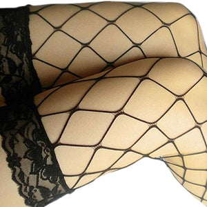 Women Fashion Sexy Lace Top Thigh High Big Fishnet Mesh Hole Long Stockings