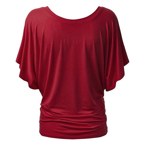 Women Boat Neck Dolman Casual Tops Elbow Sleeve Off Shoulder Tee Blouse T-Shirt