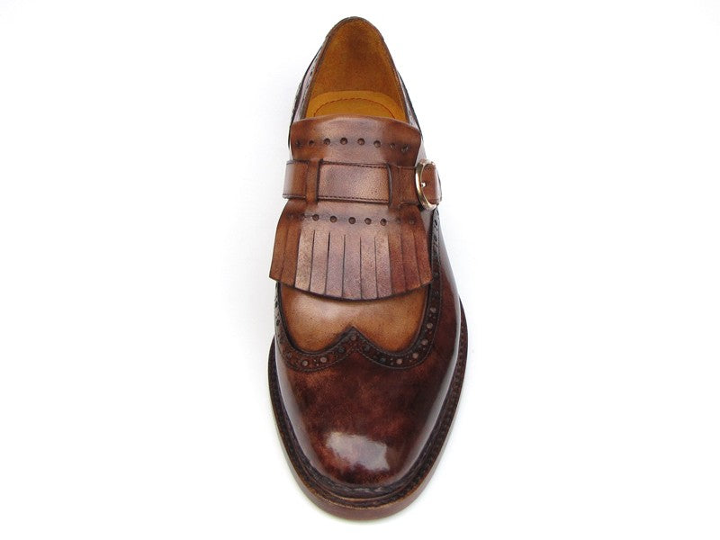 Paul Parkman Men's Wingtip Monkstrap Brogues Brown  Leather Upper With Double Leather Sole (ID#060-BRW)