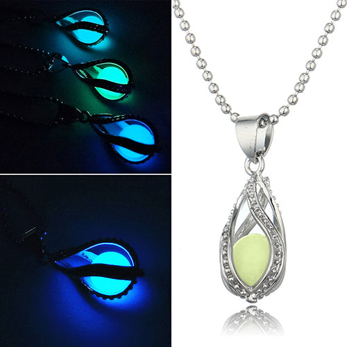 Women's Hollow Teardrop Night Light Pendant Alloy Chain Necklace Jewelry Gift