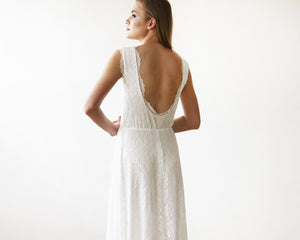 Sleeveless Ivory Floral lace Bridal Gown With Open Back 1141