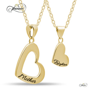 Mother Daughter Heart Necklace Set, 925 Silver, 14K Gold Plated Heart Necklaces