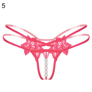 Sexy G-String Floral Lace Strap Thong Imitation Pearl Women Honeymoon Underwear