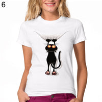 Funny Black Cat Women Short Sleeve Crew Neck Casual Summer T-shirt Top Tees