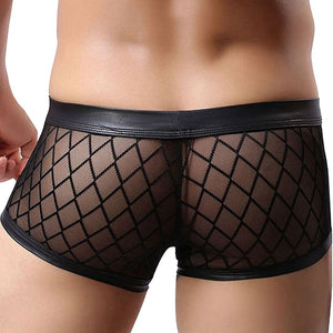 Men Sexy Mesh Sheer Boxer Shorts Briefs Underwear Black Trunks Underpants M L XL