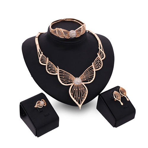 Princess Sweet Jewelry Set KC Gold Plated Hollow Necklace Bangle Ring Earring