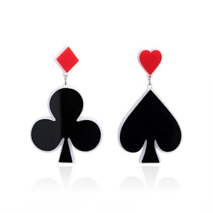 Fashion Women Poker Spade Club Diamond Heart Dangle Drop Earrings Party Jewelry