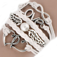 Women's Love Heart Wing Decor Braided Strap Cute Infinity Charms DIY Bracelet