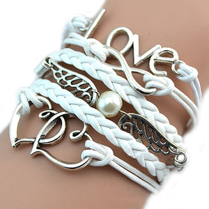 Women's Love Heart Wing Decor Braided Strap Cute Infinity Charms DIY Bracelet