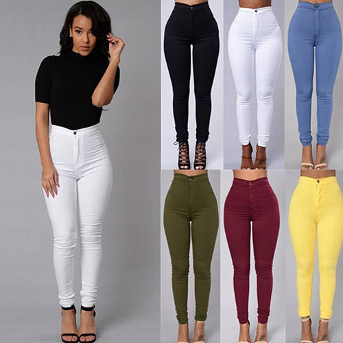 Women Pencil Stretch Casual Denim Skinny Jeans Pants High Waist Trousers