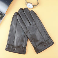 2018 Brand Men Genuine Leather Thick Short Gloves Male Winter Stripe Warm Suede Mittens Driving Black/Brown Touch Screen Luvas