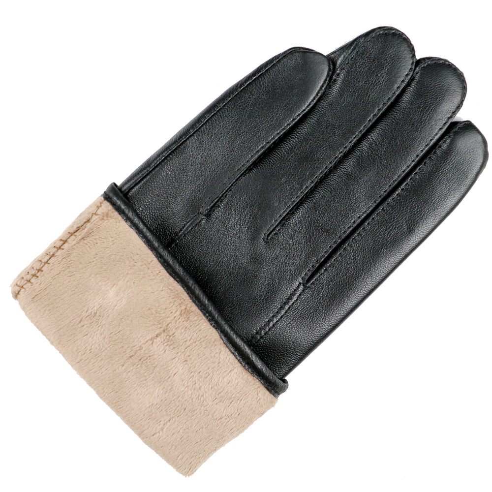 2018 Brand Men Genuine Leather Thick Short Gloves Male Winter Stripe Warm Suede Mittens Driving Black/Brown Touch Screen Luvas