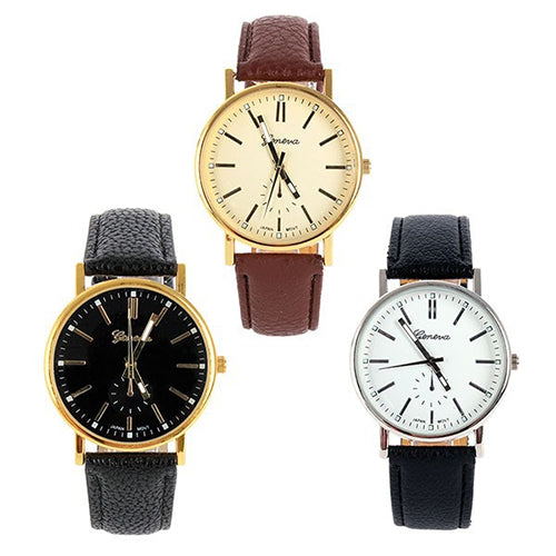 Men's / Women's Geneva Round Roman Numerals Dial Faux Leather Quartz Wrist Watch
