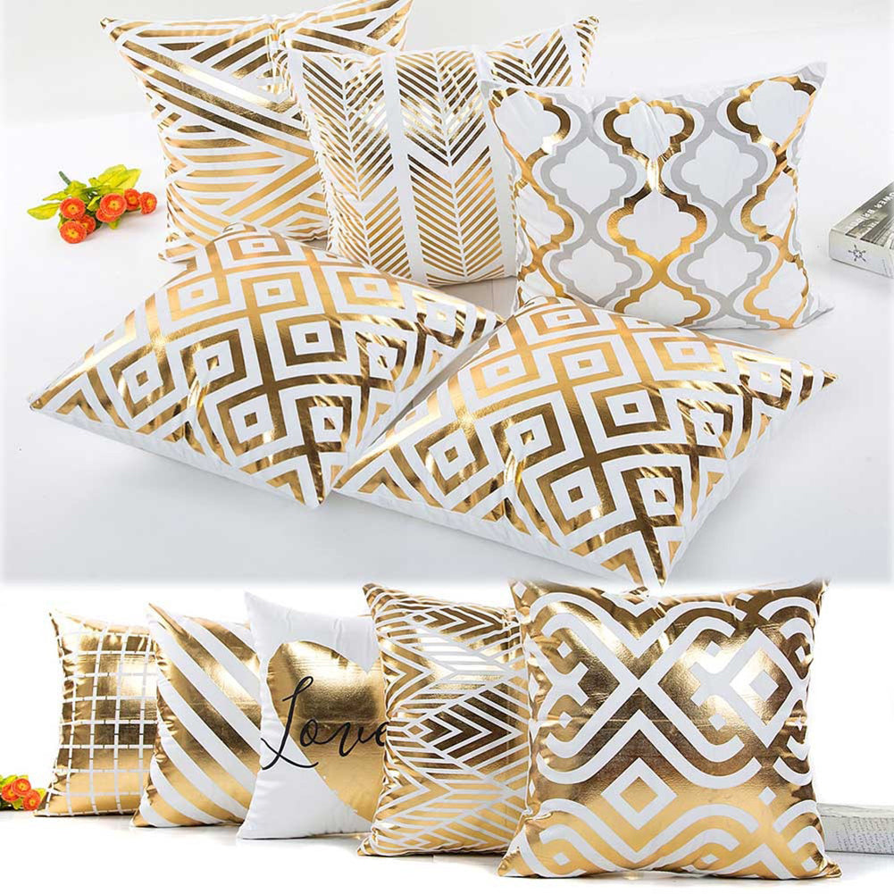 Gold Foil Printing Cushion Cover Decorative Sofa Bed Fashion Throw Pillow Case