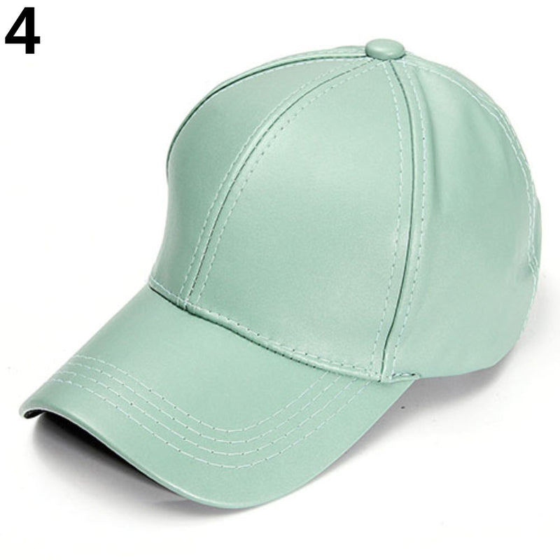Men's Women's Plain Macaron Color Faux Leather Sports Baseball Cap Snapback Hat