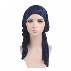 Fashion Women Wrinkle Long Turban Cap Head Wrap Beanie Muslim Hijab