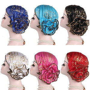 Fashion Women Lace Flower Pleat Beanie Mesh Turban  Head Wrap