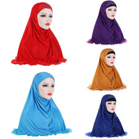 Solid Color Rhinestones Lace Women's Muslim Turban Hijab Head Wrap Headscarf