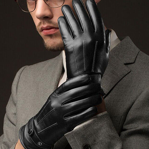 Men Fashion Winter Faux Leather Motorcycle Full Finger Touch Screen Warm Gloves