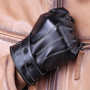 Men Fashion Winter Faux Leather Motorcycle Full Finger Touch Screen Warm Gloves