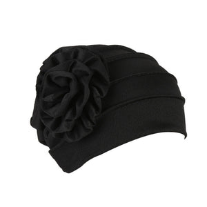 Floral Cap Solid Color Stretch Turban Hat Women's Head Scarf