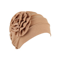 Floral Cap Solid Color Stretch Turban Hat Women's Head Scarf