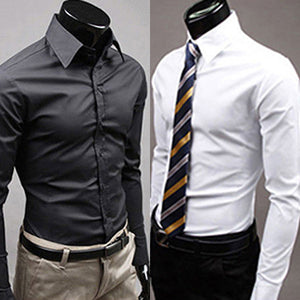 Men's Fashion Casual Solid Candy Color Long Sleeve Slim Fit Dress Shirt Top