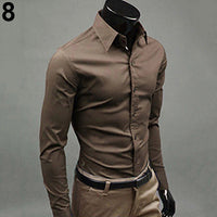 Men's Fashion Casual Solid Candy Color Long Sleeve Slim Fit Dress Shirt Top