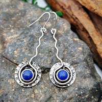 Vintage Women Bend Wire Lazurite Long Charm Hook Earrings Party Jewelry Gift