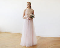 Pink Blush Tulle and Lace Sleeveless Maxi Gown 1145