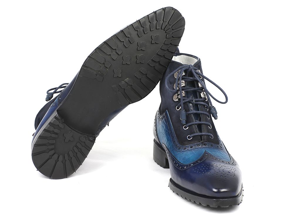 Paul Parkman Men's Wingtip Boots Blue Suede & Leather (ID#971-BLU)