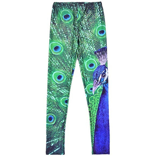 Sexy Woman Stretch Peacock Pattern Print Leggings Slim Sports Yoga Fitness Pants