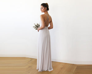 Chiffon Maxi wrap with thin straps - Ivory maxi dress with adjustable straps 1170