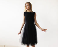 Lace And Tulle Black Sleeveless Midi Dress 1159