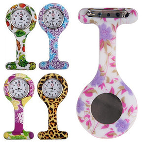 Fashion Patterned Silicone Nurses Brooch Tunic Fob Pocket Watch Stainless Dial