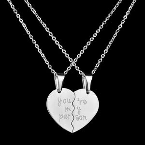 2Pcs You Are My Person Two Halves Couple Necklace Lovers Jewelry Romantic Gift