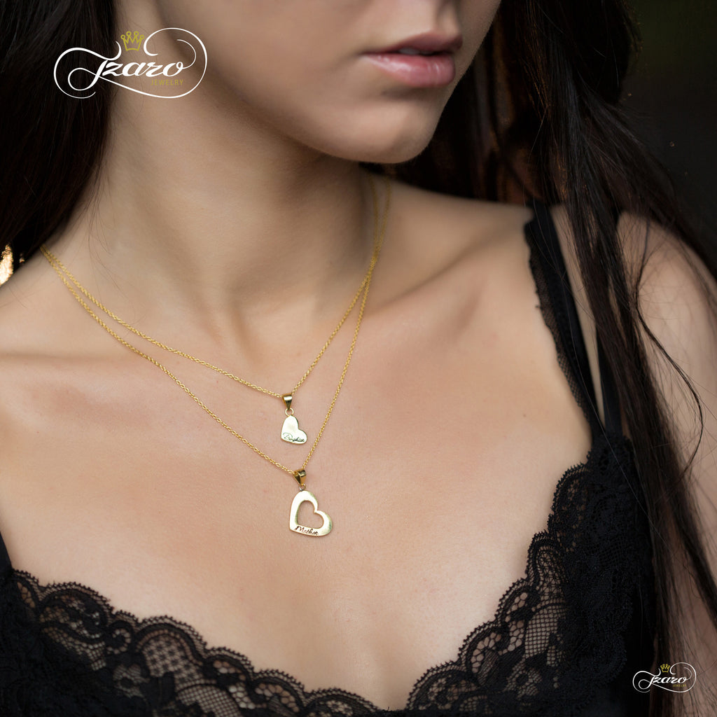 Mother Daughter Heart Necklace Set, 925 Silver, 14K Gold Plated Heart Necklaces