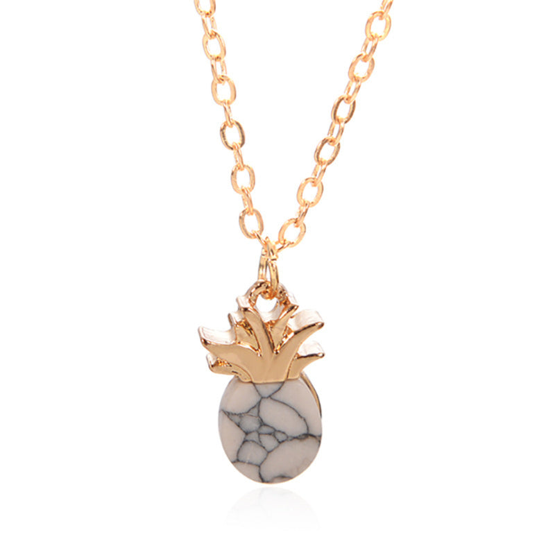 Fashion Cute Pineapple Alloy Stone Pendant Clavicle Chain Necklace Women Gift