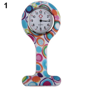 Fashion Patterned Silicone Nurses Brooch Tunic Fob Pocket Watch Stainless Dial