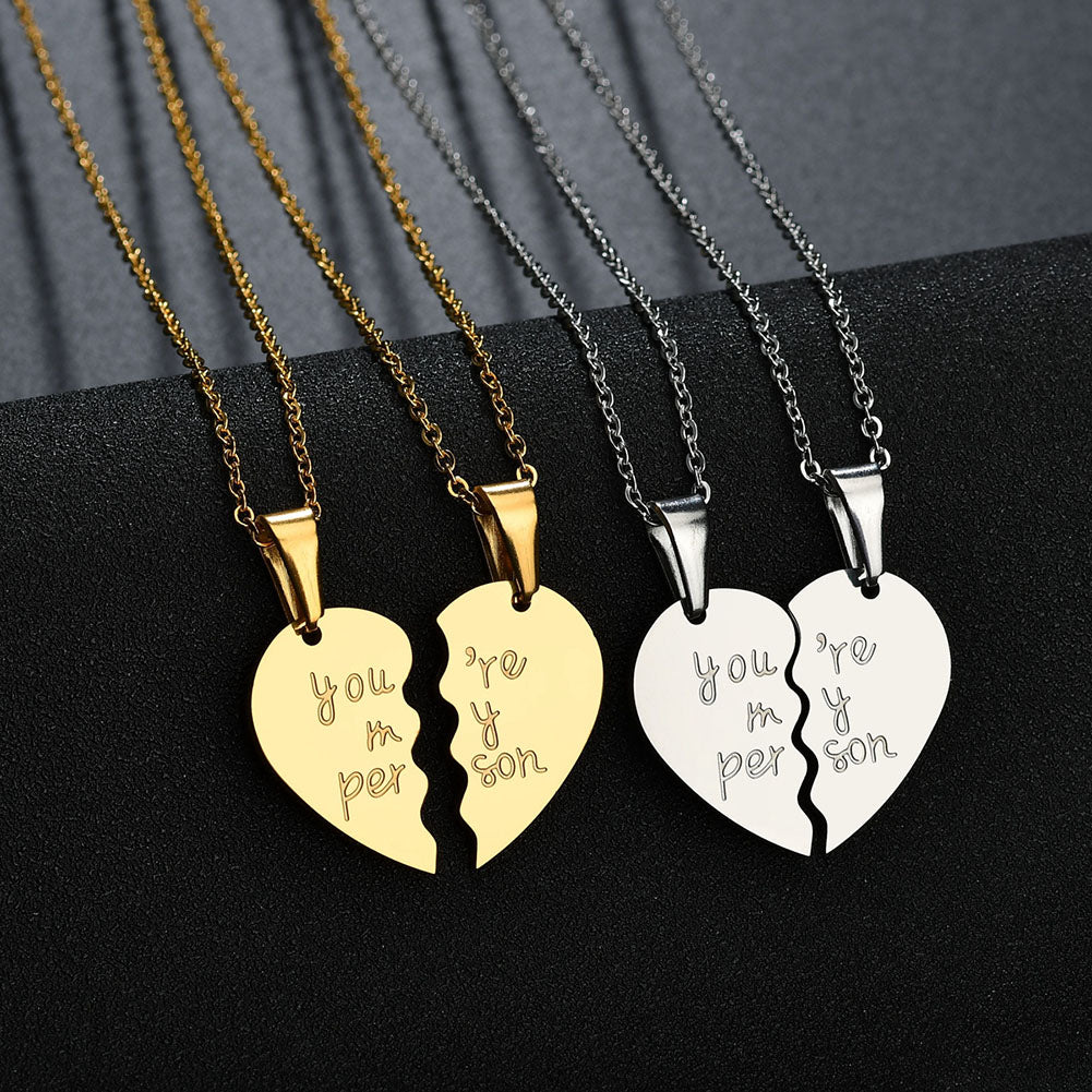 2Pcs You Are My Person Two Halves Couple Necklace Lovers Jewelry Romantic Gift