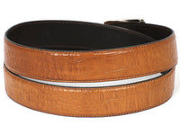 PAUL PARKMAN Men's Croc Embossed Calfskin Belt Camel (ID#B02-CML)