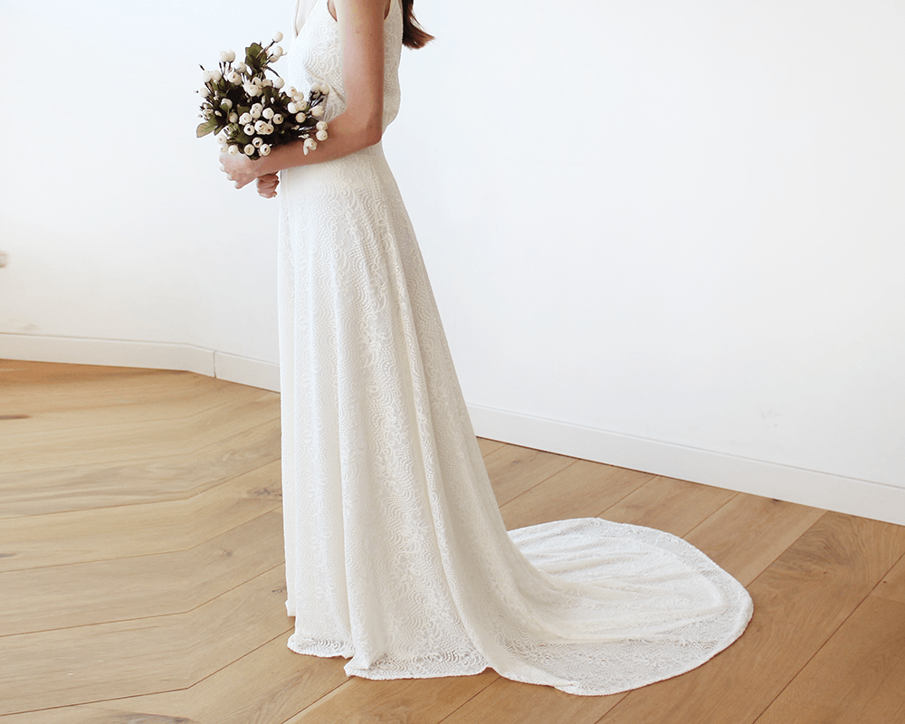 Floral Lace Bridal Maxi Skirt with long train 3026