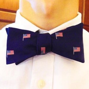 American Flag Bow Tie - Navy, Woven Silk - Spread
