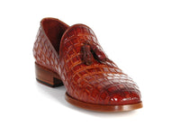 Paul Parkman Men's Reddish Camel Crocodile Embossed Calfskin Tassel Loafer (ID#0823-RDSH)