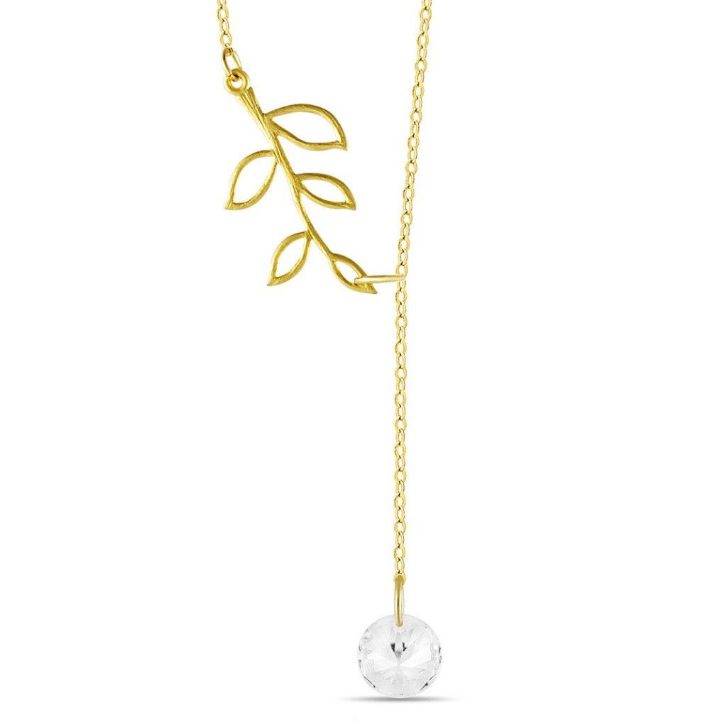 Tree Branch Lariat Necklace, 925 Sterling Silver, 14K Gold Plated Twig Pendant