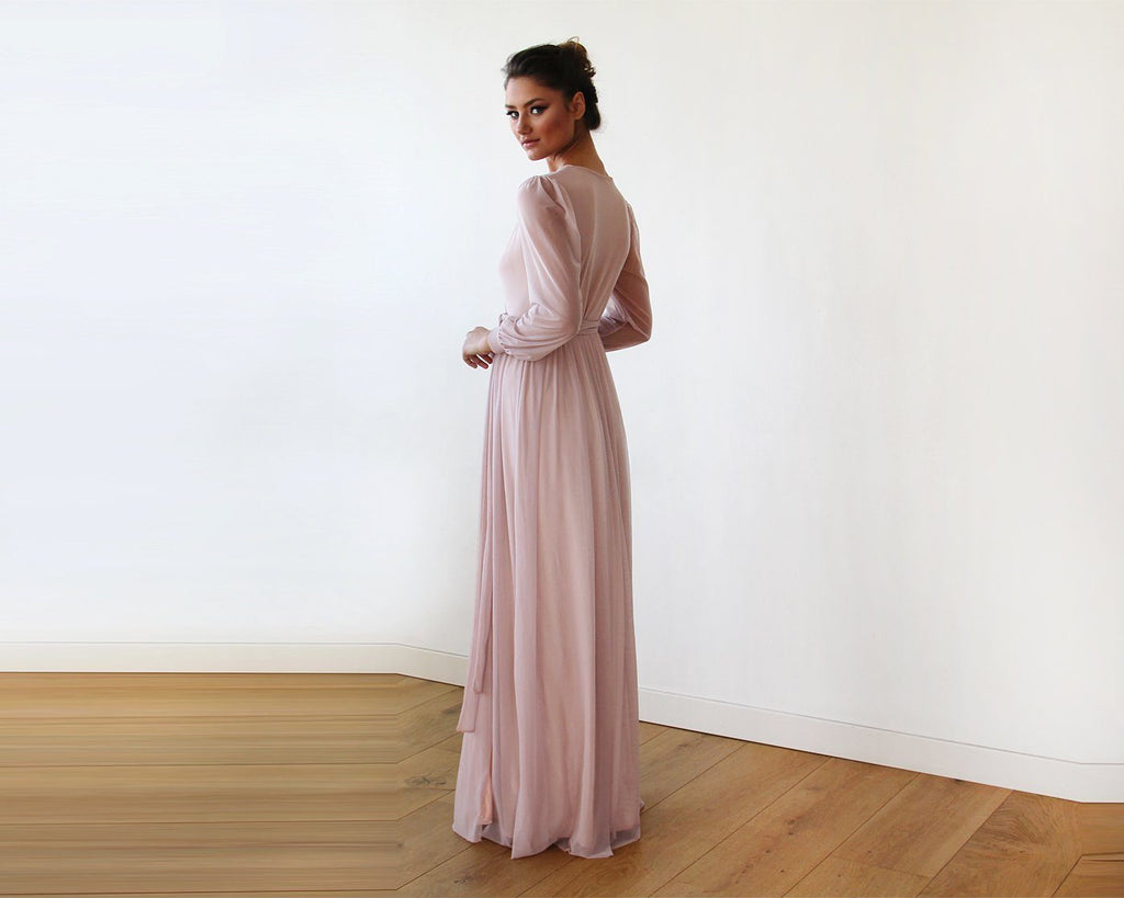 Pink Chiffon Crossover Maxi Dress With Belt 1168