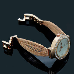 Women's Inlaid Rhinestone Mesh Band Bangle Quartz Analog Bracelet Wrist Watch
