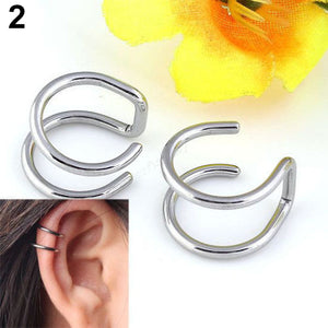 Stainless Steel 2-Row Fake Cartilage Ear Nose Lip Cuff Clip On Earrings Gift