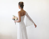 One Shoulder Floral Lace Gown With Long Train 1166